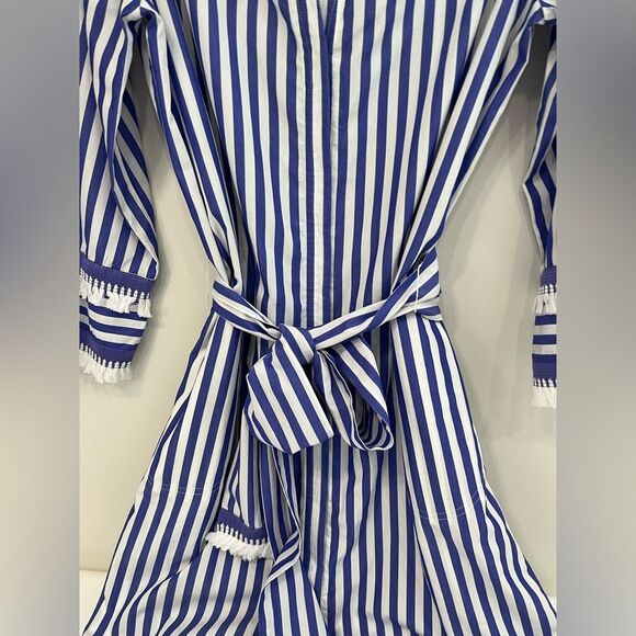 J Crew Belted Cotton Poplin Tunic Dress in Stripe Blue White 6 - Picture 5 of 12